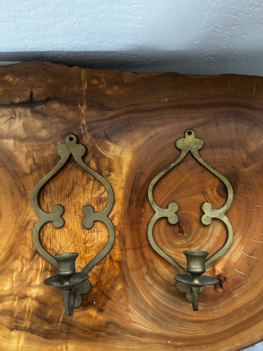 Vintage Solid Brass Wall Sconce Candle Holders Set Of Two Scroll Design 10 inch